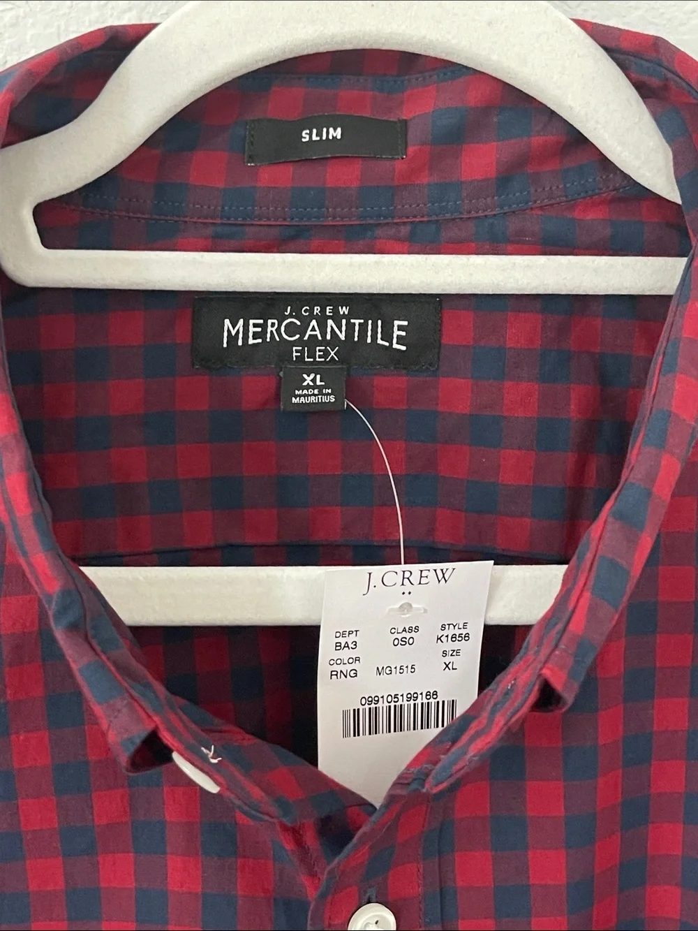 NWT J.Crew Mercantile Flex Slim XL Red Navy Gingham Button Down